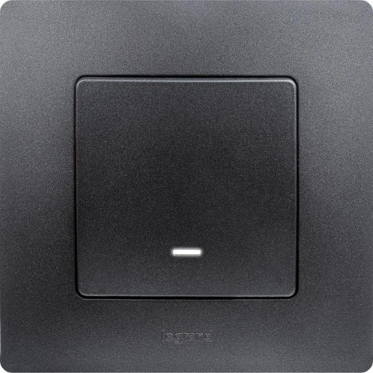 Механизм выключателя 1-кл. СП Etika 10А IP20 250В 10AX с подсветкой / индикацией авт. зажимы антрацит Leg 672603