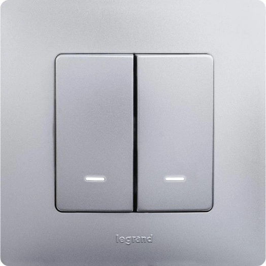 Механизм выключателя 2-кл. СП Etika 10А IP20 250В 10AX с подсветкой / индикацией авт. зажимы алюм. Leg 672404