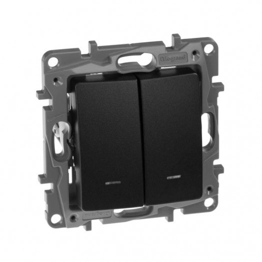 Механизм выключателя 2-кл. СП Etika 10А IP20 250В 10AX с подсветкой / индикацией авт. зажимы антрацит Leg 672604