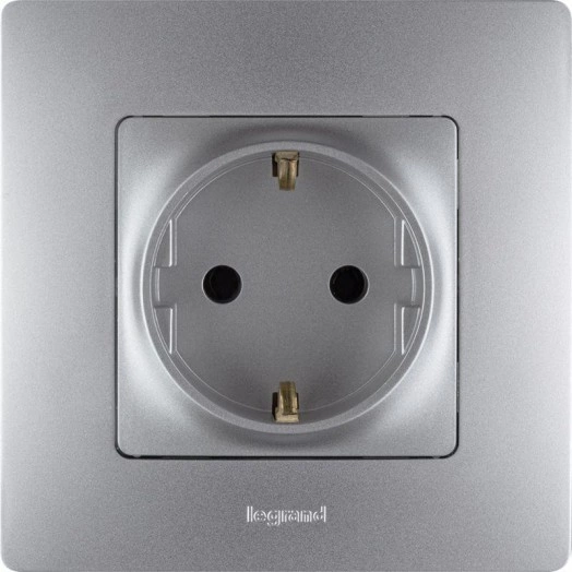 Механизм розетки 1-м СП Etika 16А IP20 250В 2P+E с заземл. немецк. стандарт винт. клеммы алюм. Leg 672421
