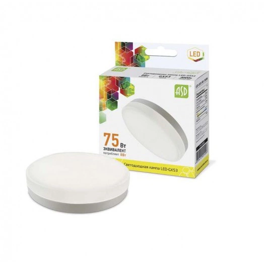 Лампа светодиодная LED-GX53-standard 8Вт таблетка 3000К тепл. бел. GX53 720лм 160-260В ASD 4690612005096