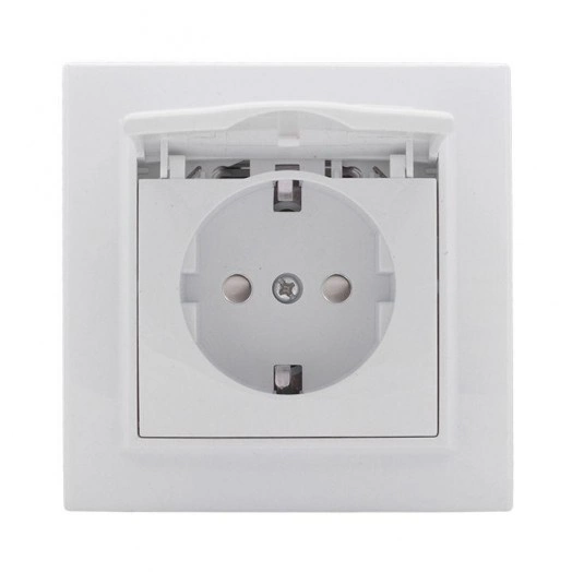 Розетка 1-м СП Минск 16А IP20 с заземл. защ. шторки с крышкой бел. Basic EKF ERR16-029-100