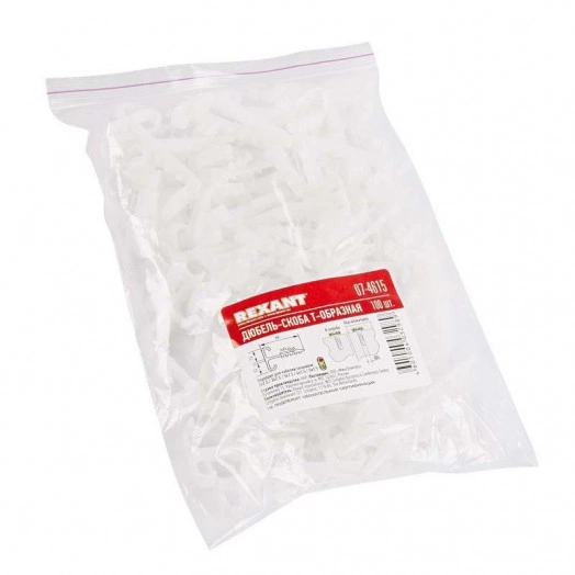 Дюбель-хомут Т-образный для двух плоских кабелей 2х12 КФ (уп.100шт) Rexant 07-4615 Дюбель-хомут Т-образный для двух плоских кабелей 2х12 КФ (уп.100шт) Rexant 07-4615