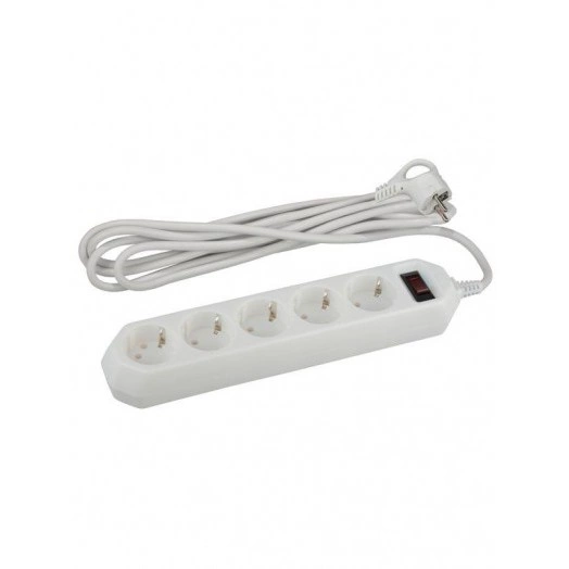 Удлинитель с сетевым фильтром 5х5м USF-5es-5m-W с заземл с выкл. ПВС 3х0.75 бел. ЭРА Б0019738