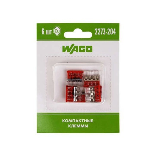 Клемма 4-х проводная для распред. короб. (без п) 2273-204 (уп.6шт) WAGO 07-5133-06