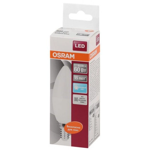 Лампа светодиодная LED Star Classic B 60 6.5W/840 6.5Вт свеча матовая 4000К нейтр. бел. E14 550лм 220-240В пластик. OSRAM 4058075134140