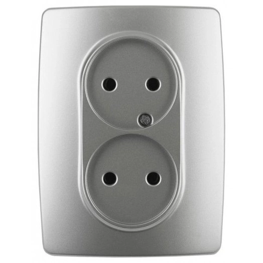 Розетка 2-м СП Эра12 12-2107-03 16А IP20 16AX 250В 2х2P алюм. Эра Б0031240