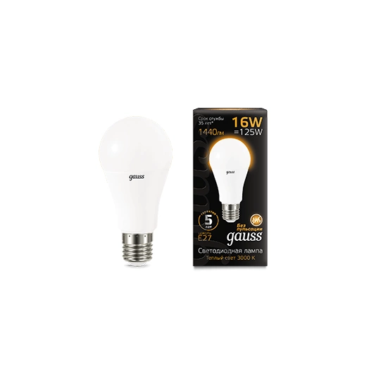 Лампа светодиодная Black A60 16Вт E27 3000К Gauss 102502116 Лампа светодиодная Black A60 16Вт E27 3000К Gauss 102502116