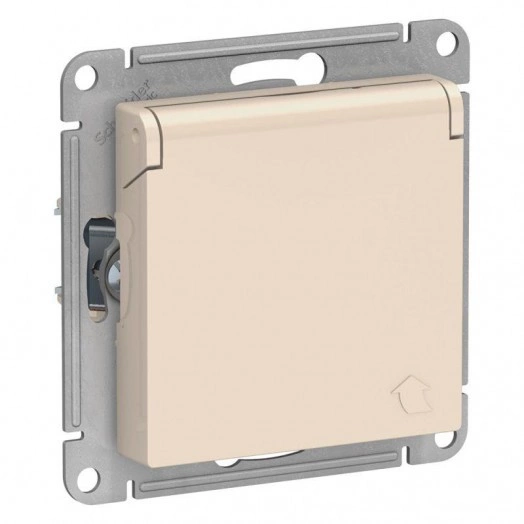 Механизм розетки 1-м СП AtlasDesign 16А IP20 с заземл. защ. шторки с крышкой беж. SchE ATN000246