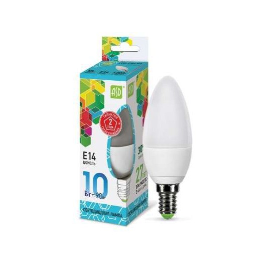 Лампа светодиодная LED-Свеча-standard 10Вт 4000К нейтр. бел. E14 900лм 230В ASD 4690612015576