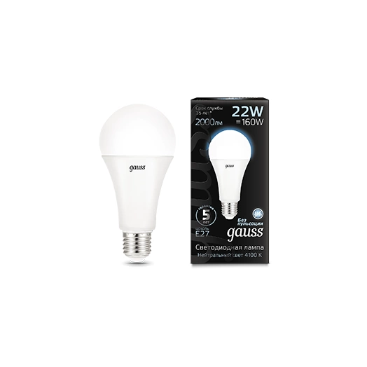 Лампа светодиодная Black 22Вт A70 4100К нейтр. бел. E27 GAUSS 102502222