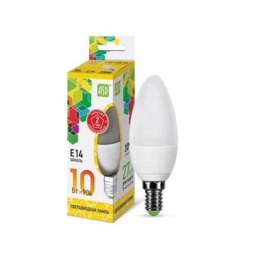 Лампа светодиодная LED-СВЕЧА-std 10Вт 230В E14 3000К 900Лм ASD 4690612015507