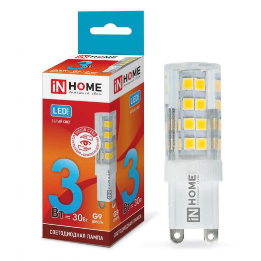 Лампа светодиодная LED-JCD-VC 3Вт 4000К нейтр. бел. G9 260лм 230В IN HOME 4690612019864
