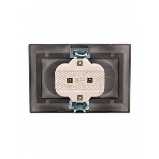 Розетка 2-м СП Mira 16А IP20 без заземл. со вставкой керамика черн. бархат LEZARD 701-4242-128