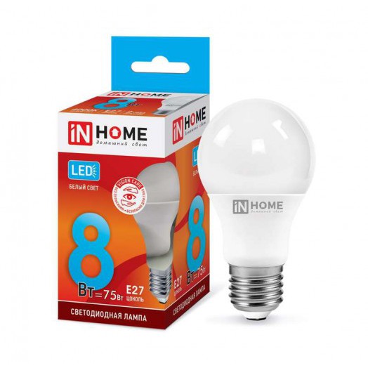 Лампа светодиодная LED-A60-VC 8Вт 4000К нейтр. бел. E27 720лм 230В IN HOME 4690612024028