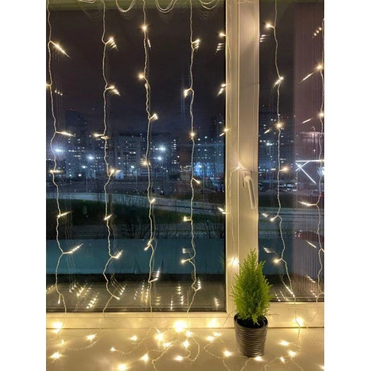 Гирлянда светодиодная "Дождь/Занавес" 1мх2м 96LED 24В IP44 тепл. свет ( без трансформатора  Б0041911) ЭРА Б0041908