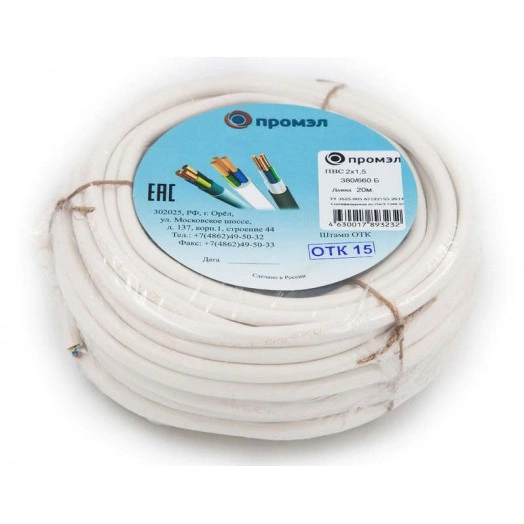 Провод ПВС 2х1.5 Б (бухта 20м) (шт) Промэл 13321500 Провод ПВС 2х1.5 Б (бухта 20м) (шт) Промэл 13321500