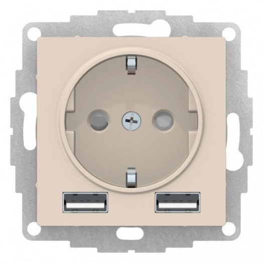 Механизм розетки 3-м СП AtlasDesign 16А IP20 с 2-мя заряд. устройствами USBA+A 5В/2.4А 2х5В/1.2А беж. SchE ATN000230