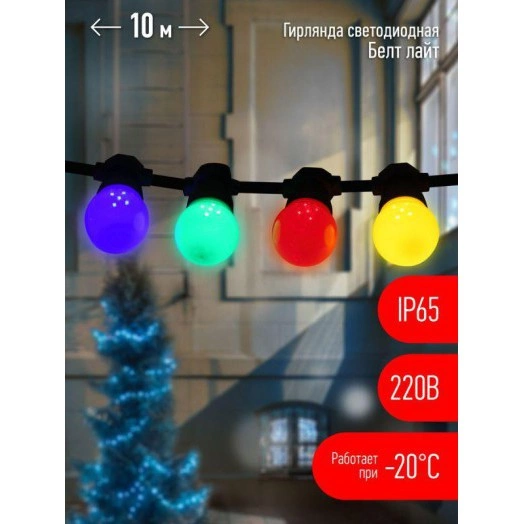 Гирлянда "Белт Лайт" 10м 30LED шаг 30см мультиколор 220В каучуковая изоляция IP65 ЭРА Б0047955