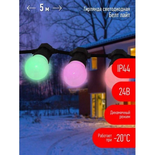 Гирлянда "Белт Лайт" 5м 10LED шаг 50см мультиколор 24В каучуковая изоляция IP44 динамич.режим с контроллером и трансформ. ЭРА Б0047956