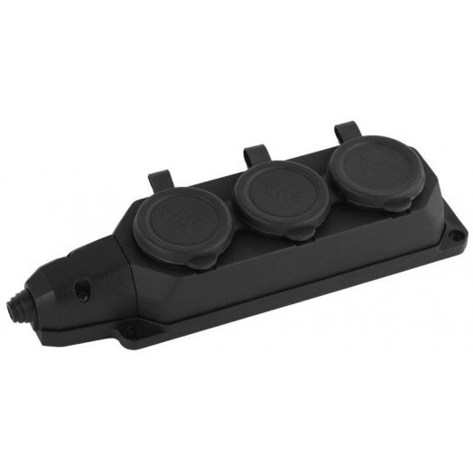 Колодка 3-м с заземл. 16А IP44 K-3e-B-IP44 каучук черн. Эра Б0044545