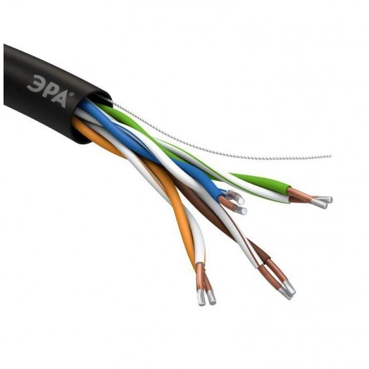 Кабель витая пара U/UTP кат.5e 4х2х24AWG solid CCA PE OUTDOOR SIMPLE черн. 305м (м) Эра Б0044436
