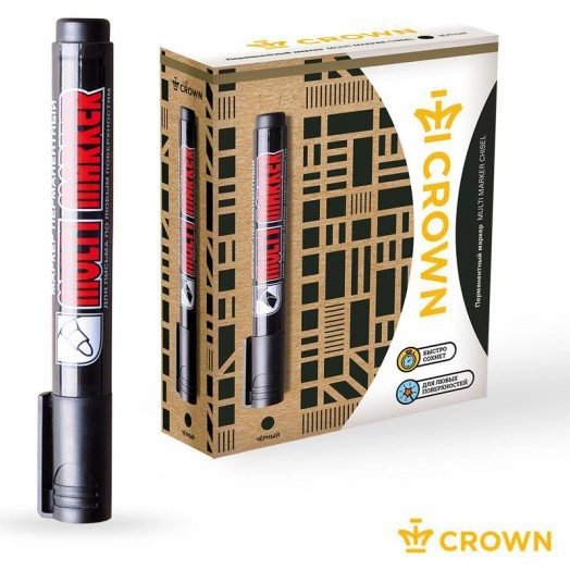 Маркер перманентный "Multi Marker" пулевидный 3мм черн. Crown Б0048239