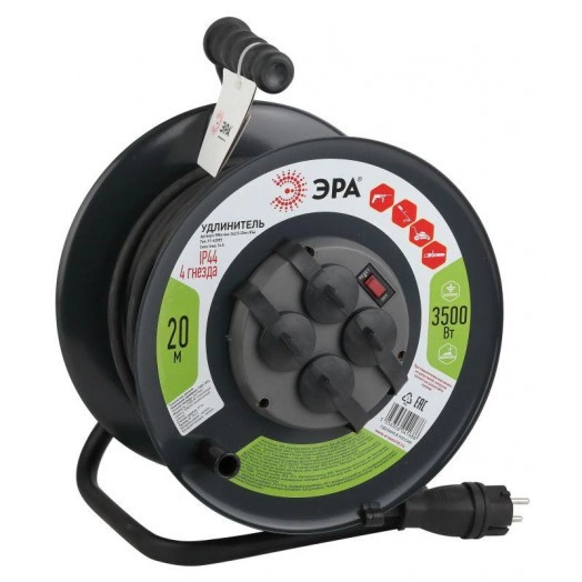 Удлинитель силовой RMx-4es-3x2.5-20m-IP44(KG) на метал. катушке с/з 4гнезда 20м КГ 3х2.5 Эра Б0043057