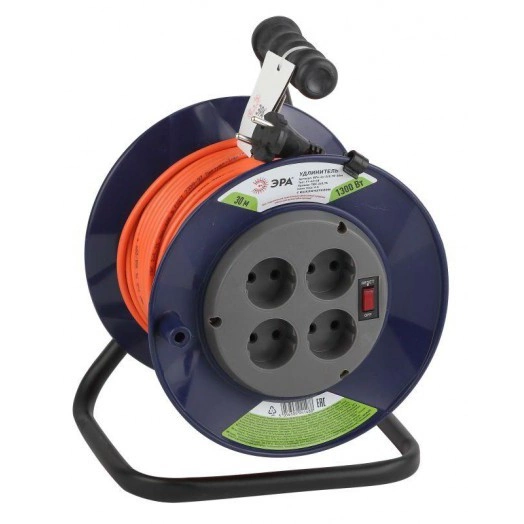 Удлинитель силовой RPx-4s-2x0.75-30m на пластик. катушке б/з 4 гнезда 30м ПВС 2х0.75 Эра Б0043048