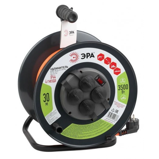 Удлинитель силовой RMx-4es-3x1.5-30m-IP44 на метал. катушке с/з 4 гнезда 30м ПВС 3х1.5 Эра Б0046850