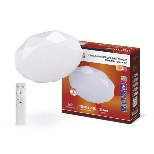 Светильник светодиодный COMFORT DIAMOND 36Вт 230В 3000-6500К 2900лм 330х80мм с пультом ДУ IN HOME 4690612035031 Светильник светодиодный COMFORT DIAMOND 36Вт 230В 3000-6500К 2900лм 330х80мм с пультом ДУ IN HOME 4690612035031