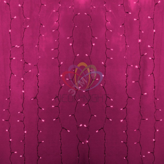 Гирлянда профессиональная Светодиодный Дождь 2х1.5м постоянное свечение прозрачный провод 220В розовый