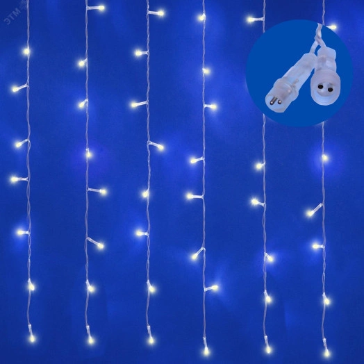 Занавес ULD-C6030-450/TTK WARMWHITE-WHITE IP44  светодиодный с эффектом мерцания, 6х3м. Соединяемый. 450 светодиодов. Теплый белый и белый свет. Провод прозрачный. TM Uniel