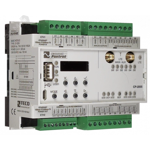 Центральный контроллер CP-2005 LTE CP-2005, CPU/1core, 2xETH100/10, LTE, 128kB databox, LCD-7mm, CH1-4, 6x AI/DI, 6x RO, 2x AO, 1xCIB