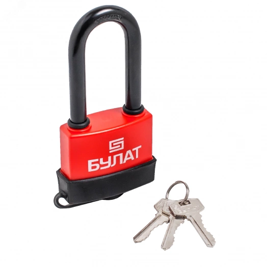 Замок навесной всепогодный с пластиковым кожухом, БУЛАТ ВС 1-П67-01 ПЛ красный