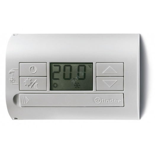 Термостат комнатный питание 3В DС 1СО 5А монтаж на стену кнопки вкл/выкл лето/зима дисплей серебристый металлик