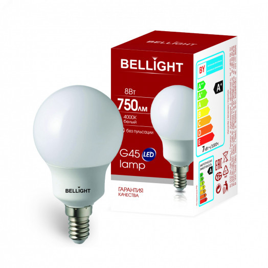 Лампа светодиодная LED 8Вт 4000K 750Лм E14 Шар Bellight