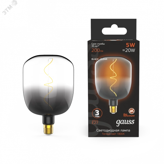 Лампа светодиодная LED 5 Вт 200 Лм 1800К теплая Е27 V140 black-clear flexible Filament Gauss