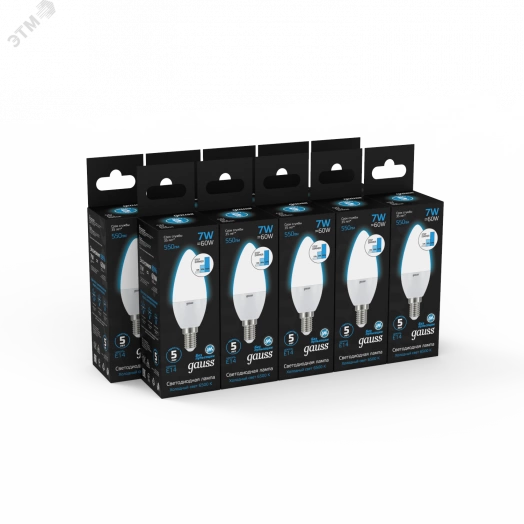 Лампа светодиодная LED 7 Вт 550 Лм 6500К холодная E14 Свеча шаг. диммирование Black Gauss