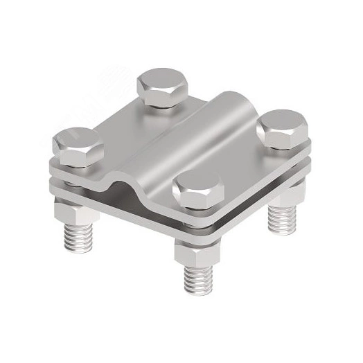 Соединитель крестовой 55х55 для параллельного, крестового и Т-образного соединения прутка диаметром 6-10 мм/полосы до 30 мм. Без разделительной пластины. Монтаж с помощью 4 винтов с шестигранной головкой M8 x 25 и 4 шестигранных гаек M8. Материа