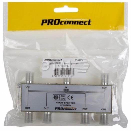 Делитель ТВ х 6 под F разъём 5-1000 МГц PROCONNECT