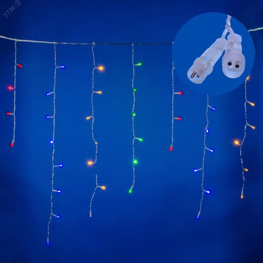 Бахрома светодиодная с эффектом мерцания 2м Соединяемая 100 светодиодов Разноцветный свет Провод прозрачный ULD-B2007-100/TTK MULTI IP44