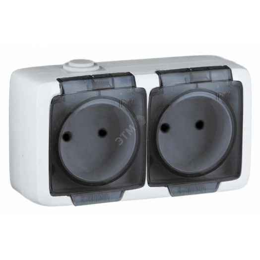 Alfa Розетка двухместная, с пылевлагозащитой, открытой установки, белый