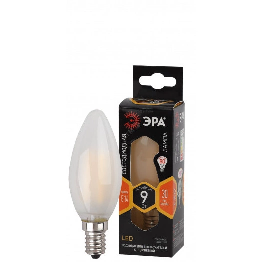 Лампа светодиодная F-LED B35-9w-827-E14 frost  (филамент, свеча мат, 9Вт, тепл, E14) (10/100/5000) ЭРА