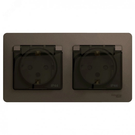 Розетка GLOSSA двойная с заземлением со шторками в сборе IP44 шоколад