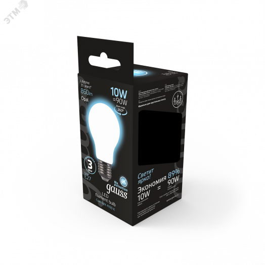 Лампа светодиодная LED 4.5 Вт 400 Лм 2700К теплая Е14 Свеча Basic Filament Gauss