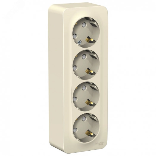 Розетка BLANCA наружная четырехпостовая, с заземлением, со шторками, с изолирующей пластиной, 16А, 250В, молочный