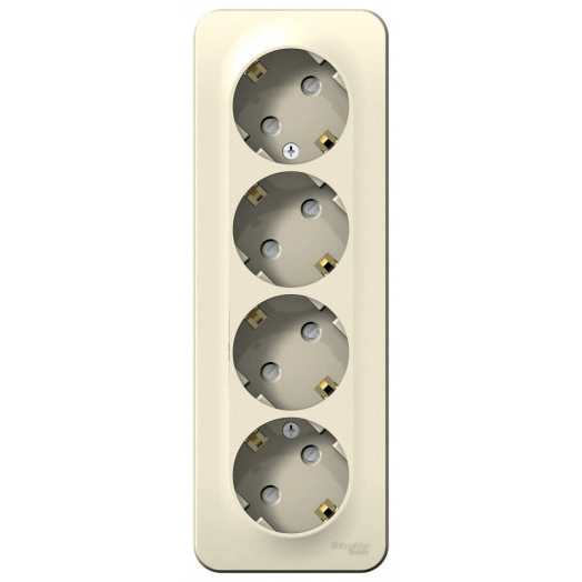 Розетка BLANCA наружная четырехпостовая, с заземлением, со шторками, с изолирующей пластиной, 16А, 250В, молочный