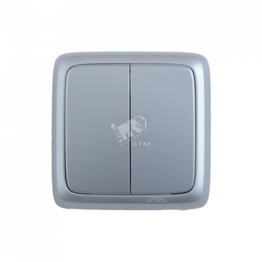 Выключатель двухклавишный наружный с изоляционной пластиной с индикацией серебро 10А