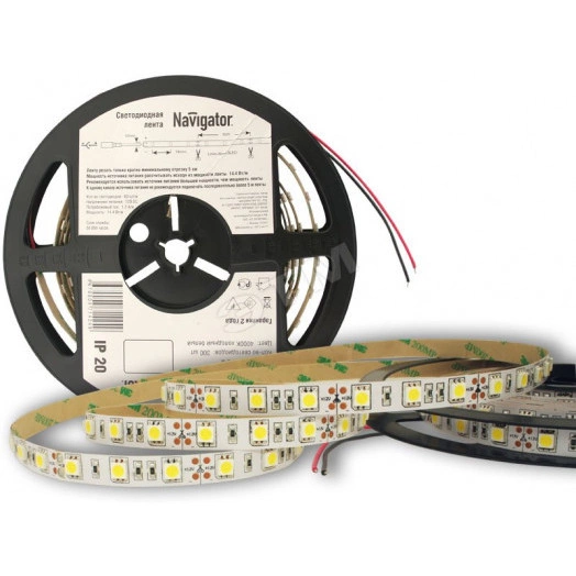 Лента светодиодная LEDх60/м 5м 14.4w/m 12В белый